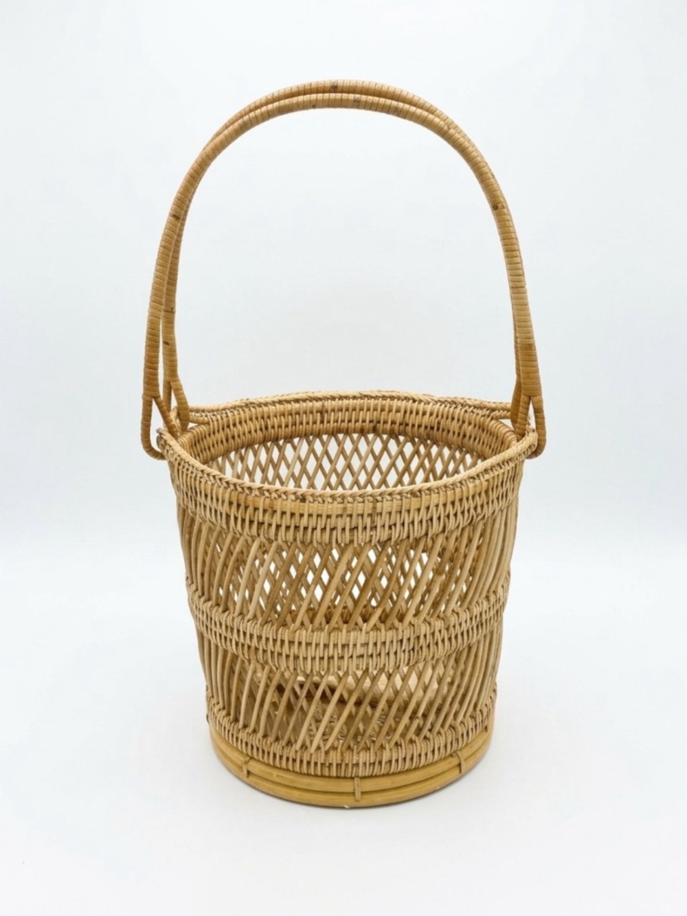 Vintage Handwoven Wicker & Rattan Market Basket Tote